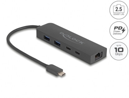 Attēls no Delock 10 Gbps USB Hub with 2.5 Gigabit LAN port and PD 85 Watt