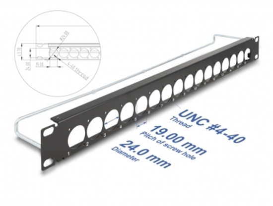 Picture of Delock 19″ D-Type Patch Panel with strain relief 16 port 1U black