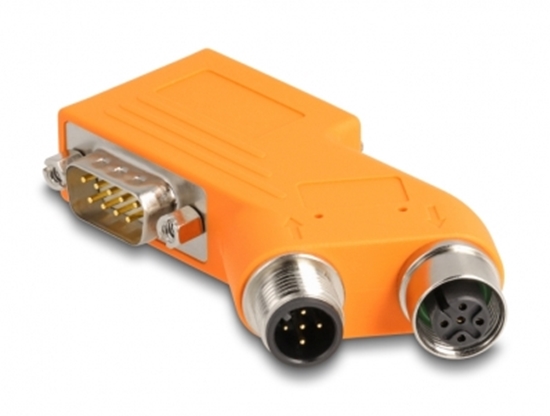 Picture of Delock D-Sub 9 male and female to M12 male and female 5 pin A-coded CAN bus splitter 35° orange