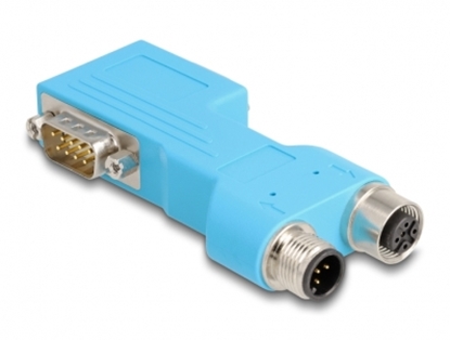 Изображение Delock D-Sub 9 male and female to M12 male and female 5 pin A-coded CAN bus splitter 90° blue