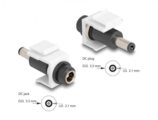 Picture of Delock Keystone Module DC 5.5 x 2.1 mm female to DC 5.5 x 2.1 mm male white