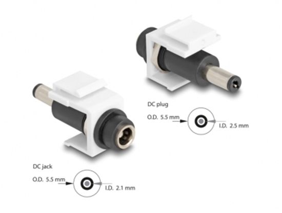 Picture of Delock Keystone Module DC 5.5 x 2.1 mm female to DC 5.5 x 2.5 mm male white