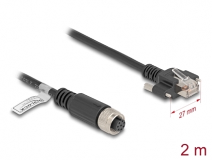 Attēls no Delock M12 Cable A-coded 8 pin female to RJ45 plug with screws Cat.5e FTP 2 m black