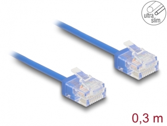 Изображение Delock RJ45 Network Cable Cat.6 UTP Ultra Slim 0.3 m blue with short plugs