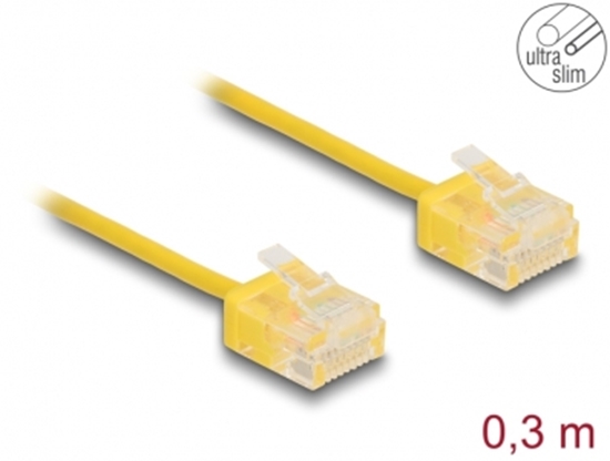 Изображение Delock RJ45 Network Cable Cat.6 UTP Ultra Slim 0.3 m yellow with short plugs