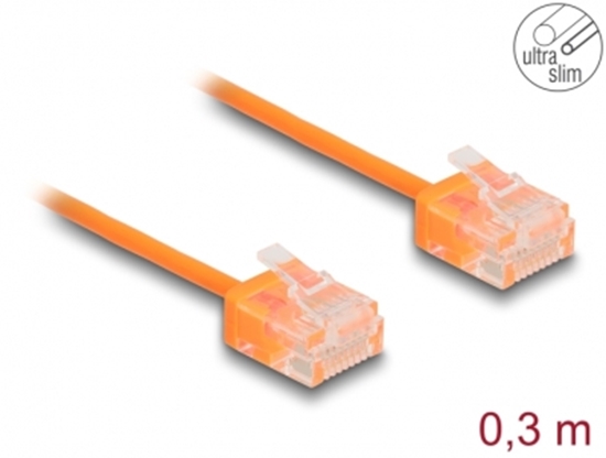 Изображение Delock RJ45 Network Cable Cat.6 UTP Ultra Slim 0.3 m orange with short plugs