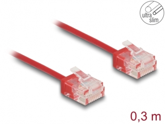 Picture of Delock RJ45 Network Cable Cat.6 UTP Ultra Slim 0.3 m red with short plugs