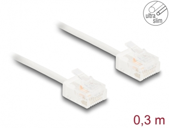 Изображение Delock RJ45 Network Cable Cat.6 UTP Ultra Slim 0.3 m white with short plugs