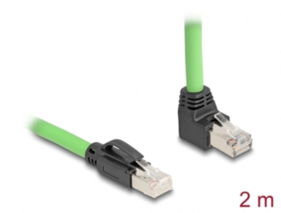 Picture of Delock RJ45 Network Cable Cat.6A plug to plug upwards angled SF/UTP suitable for drag chains PUR (TPU) 2 m green