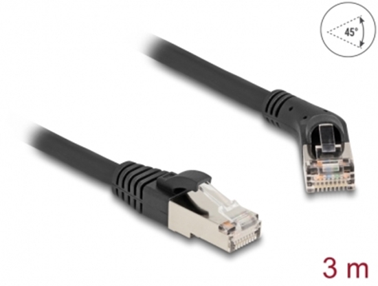 Picture of Delock RJ45 Network Cable Cat.6A S/FTP plug 45° right angled to plug straight 3 m black