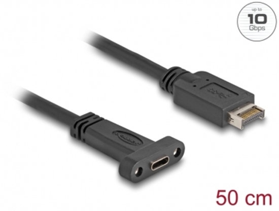 Picture of Delock USB 10 Gbps Cable USB Type-E Key A 20 pin male to USB Type-C™ female panel-mount 50 cm