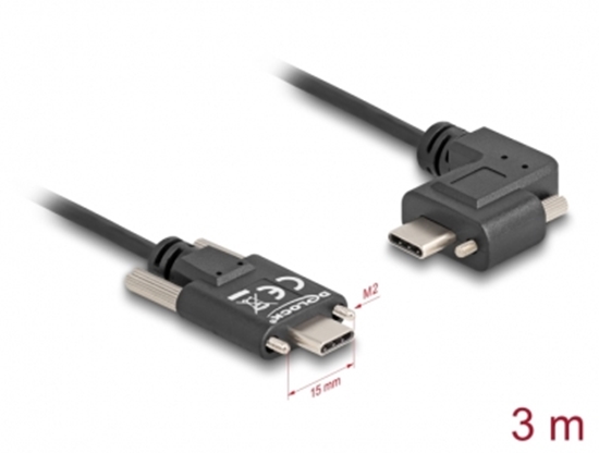 Picture of Delock USB 2.0 Cable USB Type-C™ male with screws to USB Type-C™ male with screws angled left / right PD 3.0 60 W 3 m