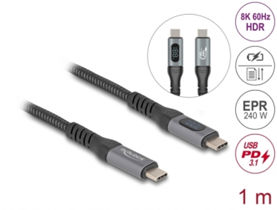 Picture of Delock USB 40 Gbps Data and Fast Charging Coaxial Cable 1 m 8K 60 Hz USB PD 3.1 Extended Power Range 240 W