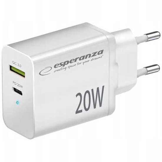 Изображение Esperanza EZC105W Wall charger Type C 20W + USB QC3.0 18W