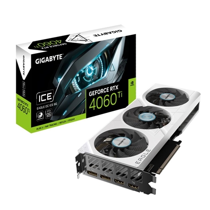 Изображение Graphics Card|GIGABYTE|NVIDIA GeForce RTX 4060 Ti|8 GB|GDDR6|128 bit|PCIE 4.0 16x|GPU 2550 MHz|2xHDMI|2xDisplayPort|GV-N406TEAGLEOCICE-8GD