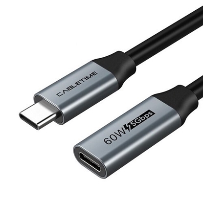 Изображение Kabel USB Cabletime Cabletime Kabelis ilgintuvas USB 3.0 Type-C (M) - USB Type-C (F), 5Gbps, 60W, 4K/60Hz, 0.5m