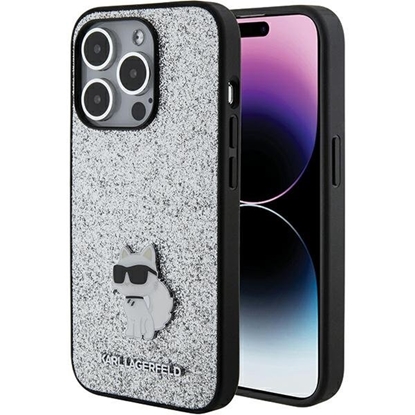 Picture of Karl Lagerfeld Fixed Glitter Choupette Logo Metal Pin Back Case for Apple iPhone 15 Pro Max