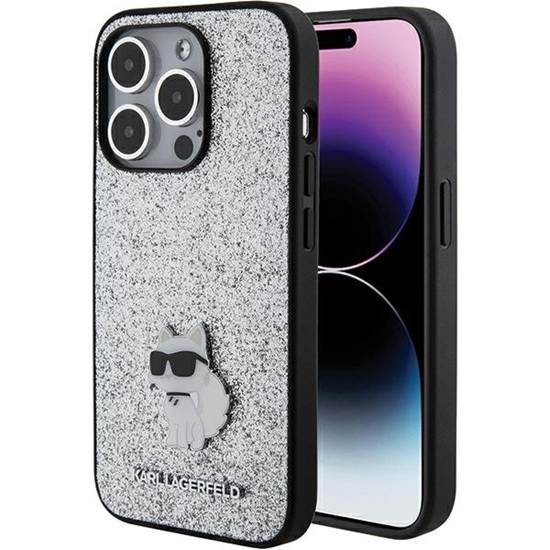 Изображение Karl Lagerfeld Fixed Glitter Choupette Logo Metal Pin Back Case for Apple iPhone 15 Pro Max