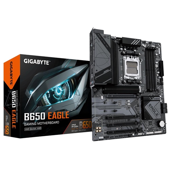 Изображение Mainboard|GIGABYTE|AMD B650|SAM5|ATX|Memory DDR5|Memory slots 4|1xPCI-Express 16x|3xPCI-Express 3.0 16x|3xM.2|1xHDMI|1xDisplayPort|1xAudio-In|1xAudio-Out|1xMicrophone|6xUSB 2.0|2xUSB 3.2|1xUSB-C|1xPS/2|1xRJ45|B650EAGLE