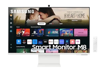 Изображение Monitor 32 cale SMART M80D VA 3840x2160 UHD 16:9 1xHDMI 1xUSB-C (65W) 2xUSB 2.0 4ms WiFi/BT HAS+PIV Webcam głośniki płaski biały 2Yd2d