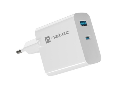 Изображение NATEC RIBERA GAN CHARGER 1X USB-A + 1X USB-C 45W WHITE