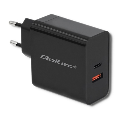 Изображение Qoltec 51716 Charger | 63W | 5-20V | 1.5-3A | USB type C PD | USB QC 3.0 | Black