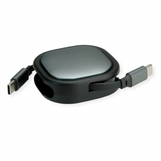 Picture of ROLINE USB 2.0 Retractable Cable Type C, 60W, C-C, M/M, black, 1.2 m