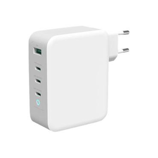 Изображение Ładowarka Deltaco USB-C sieninis įkroviklis DELTACO 1x USB-A, 3x USB-C, bendra galia 130 W, balta / USBC-GAN04