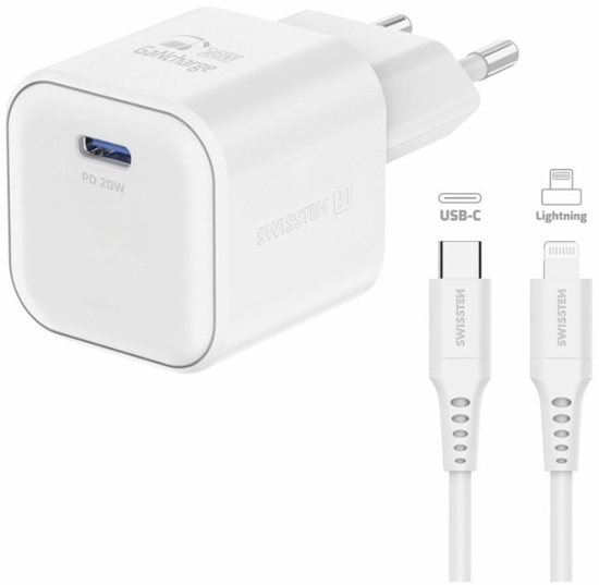 Picture of Swissten Travel Charger GaN USB-C 20W PD + Data Cable USB-C - Lightning 1.2m