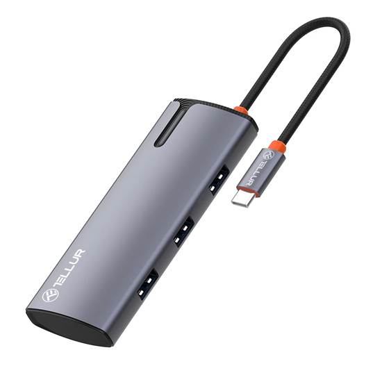 Picture of Tellur USB-C hub, PD 3.0 100W, HDMI, 3xUSB 3.0 grey