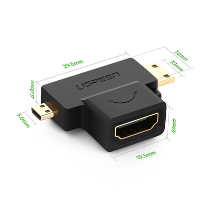 Изображение Ugreen 20144 HDMI Type A (ligzda) uz mini HDMI (spraudnis) / micro HDMI (spraudnis) adapteris ar 4K Atbalstu