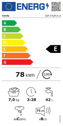 Attēls no Candy Washing Machine | CST 07LET/1-S | Energy efficiency class E | Top loading | Washing capacity 7 kg | 1000 RPM | Depth 60 cm | Width 41 cm | Display | LED | White