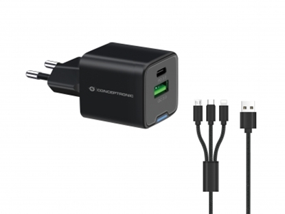 Изображение CONCEPTRONIC Ladegerät 2Port  33W,1xUSB-C,1xUSB-A +3-in-1 sw