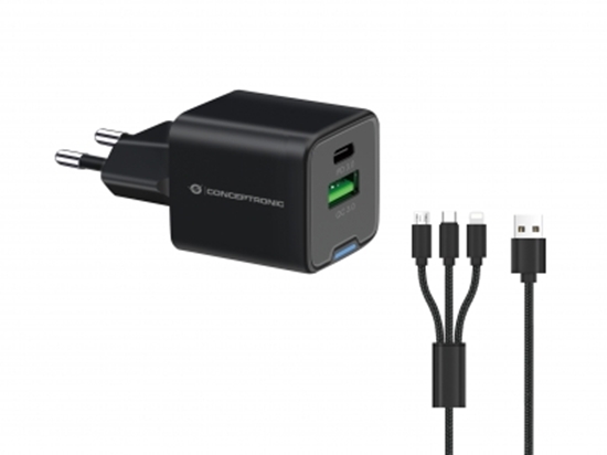 Изображение CONCEPTRONIC Ladegerät 2Port  33W,1xUSB-C,1xUSB-A +3-in-1 sw