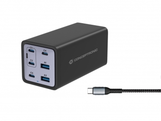 Picture of CONCEPTRONIC Ladegerät 4Port 200W,4xUSB-C,2xUSB-A +3-in-1 sw