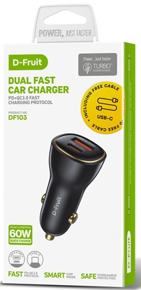 Attēls no D-Fruit car charger USB-A + USB-C 60W (DF103)