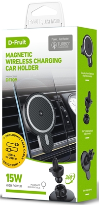 Изображение D-Fruit phone car mount + wireless charger Magnetic 15W (DF109)