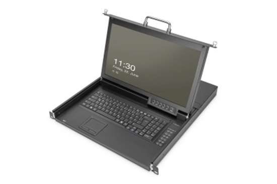 Picture of Digitus Modular HD LCD KVM console with 17\" TFT (43.2cm), 8-port Cat5 KVM connection, touchpad, German keyboard layout