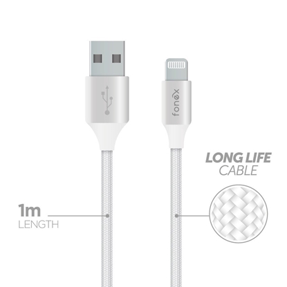 Attēls no Fonex Data Cable USB to Lightning 10W Fabric 1m By Fonex White