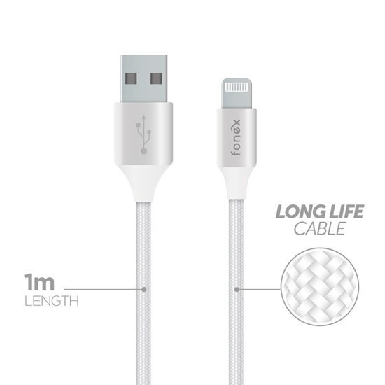 Picture of Fonex Data Cable USB to Lightning 10W Fabric 1m By Fonex White