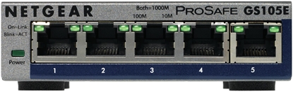 Attēls no NETGEAR GS105E-200PES network switch Managed L2/L3 Gigabit Ethernet (10/100/1000) Grey