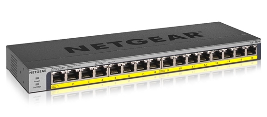 Picture of NETGEAR GS116PP Unmanaged Gigabit Ethernet (10/100/1000) Power over Ethernet (PoE) Black