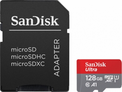 Attēls no SanDisk Ultra microSDXC 128GB + SD Adapter 140MB/s  A1 Class 10 UHS-I; EAN:619659200558