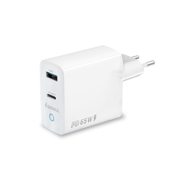 Изображение Ładowarka Fonex Travel Charger USB + Type-C PD 65W By Fonex White