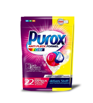 Изображение Veļas mazgāšanas kapsulas PUROX Color, 22gab