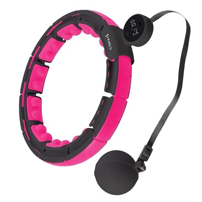 Изображение Vingrošanas rinķis ar atsvaru un skaitītāju HHM16 HULA HOOP BLACK/PINK MAGNETIC WITH WEIGHT + COUNTER HMS