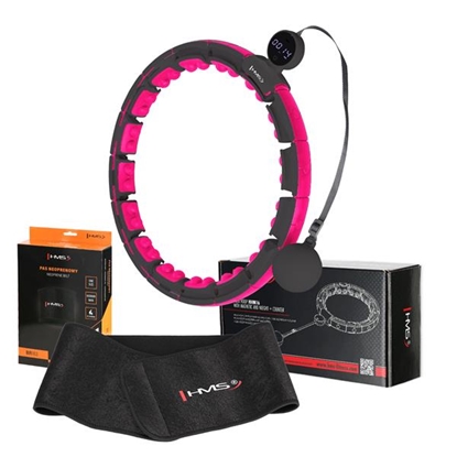 Изображение Vingrošanas rinķis ar atsvaru un skaitītāju SET HULA HOOP MAGNETIC BLACK/PINK HHM16 WITH WEIGHT + COUNTER HMS + WAIST SUPPORT BR163 BLACK