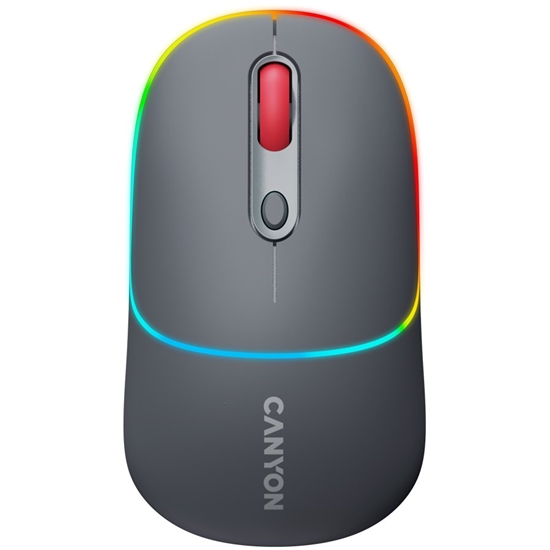 Picture of Mysz Canyon CANYON MW-22, 2 in 1 Wireless optical mouse with 4 buttons,Silent switch for right/left keys,DPI 800/1200/1600, 2 mode(BT/ 2.4GHz), 650mAh Li-poly battery,RGB backlight,Dark grey, cable length 0.8m, 110*62*34.2mm, 0.085kg