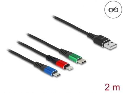 Attēls no Delock USB Charging Cable 3 in 1 Type-A to Lightning™ / Micro USB / USB Type-C™ 2 m 3-coloured