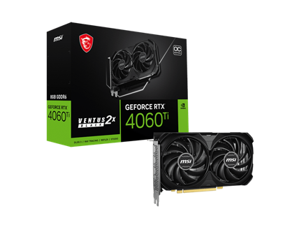 Attēls no MSI GeForce RTX 4060 Ti 8G VENTUS 2X BLACK E1 OC | NVIDIA | 8 GB | GeForce RTX 4060 Ti | GDDR6 | HDMI ports quantity 1 | PCI Express Gen 4 x16 (uses x8)